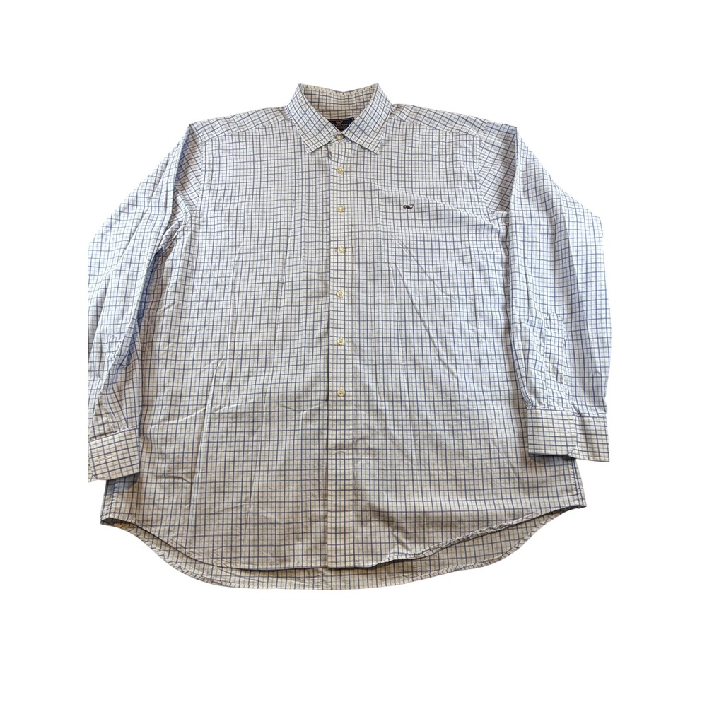 Vineyard Vines Mens XXL Classic Fit Whale Shirt Blue White Graph Check Cotton
